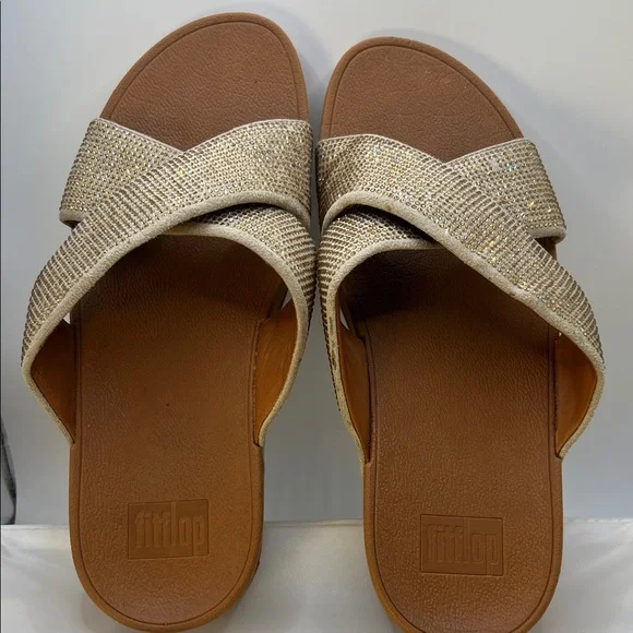 Fitflop Gold Rhinestones Crisscross Sandals-Size 9-Comfy-Slip on-Casual - Picture 7 of 16